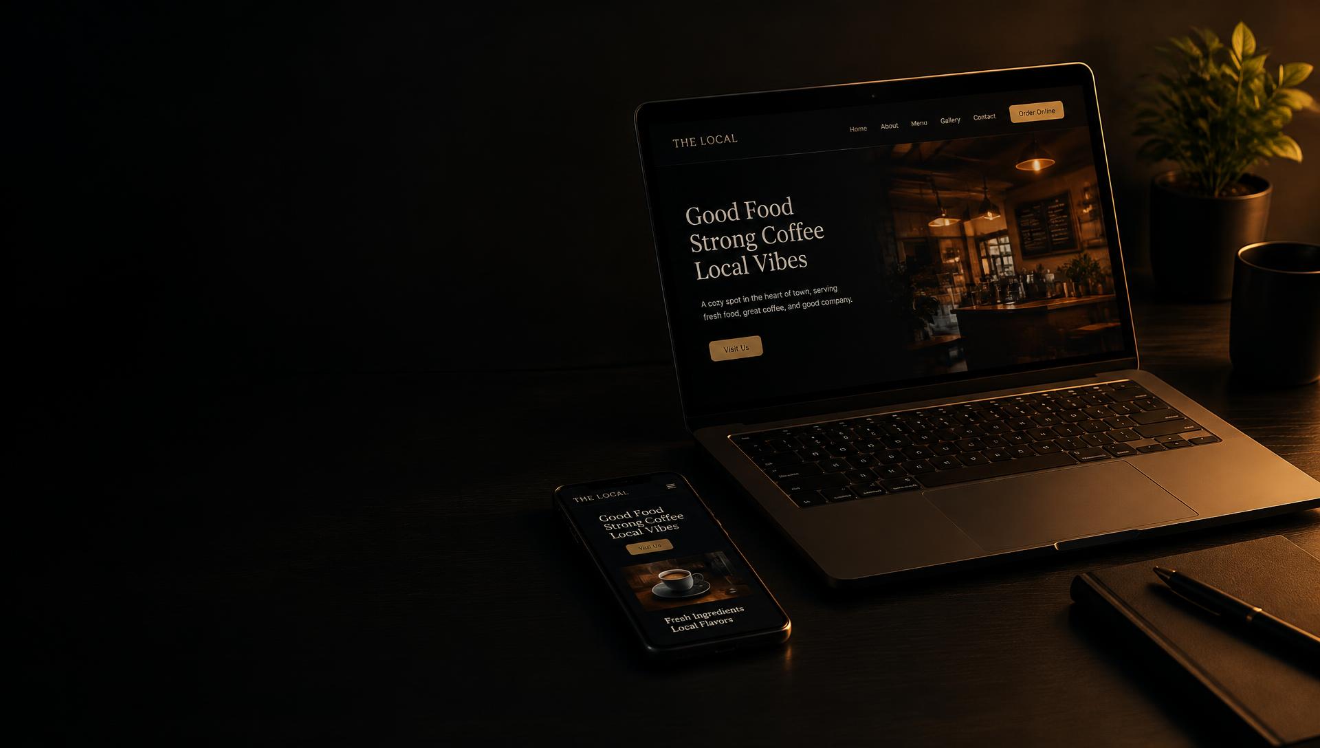 Laptop and phone showing a small business website